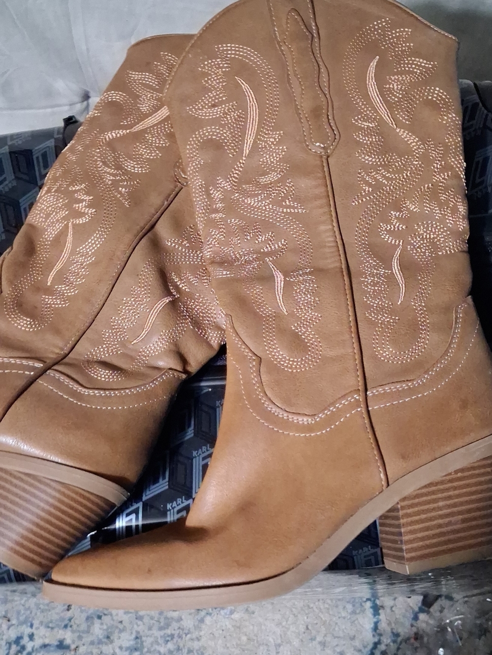 Sun + Stone Brown Western Embroidered Heeled Boots